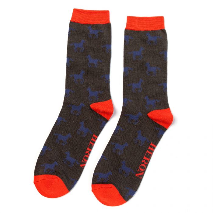 Mens Horses Socks - Grey - Oxford Blue