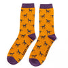 Mens Horses Socks - Mustard - Oxford Blue