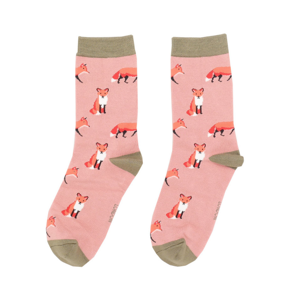 Women's Foxes Socks - Dusky Pink - Oxford Blue