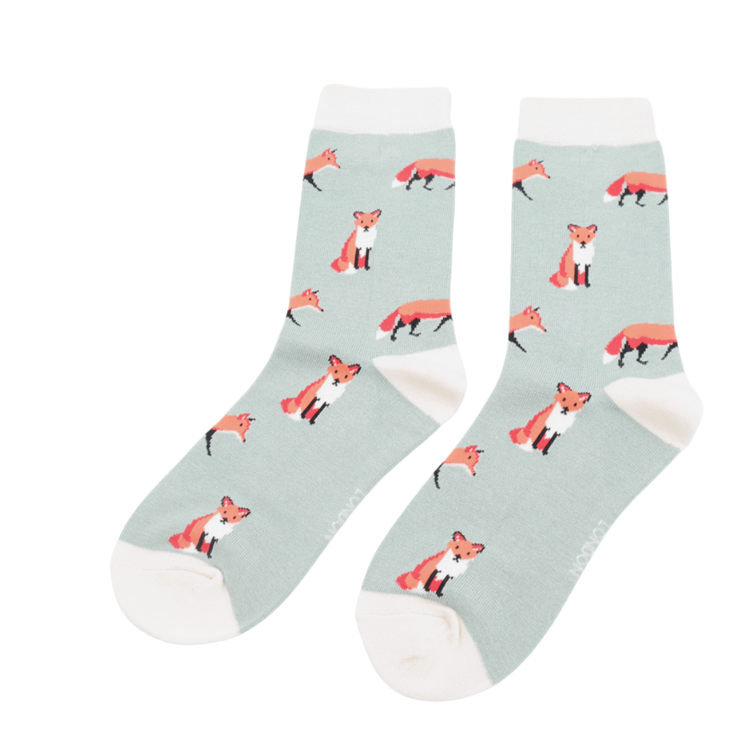 Women's Foxes Socks - Duck Egg - Oxford Blue