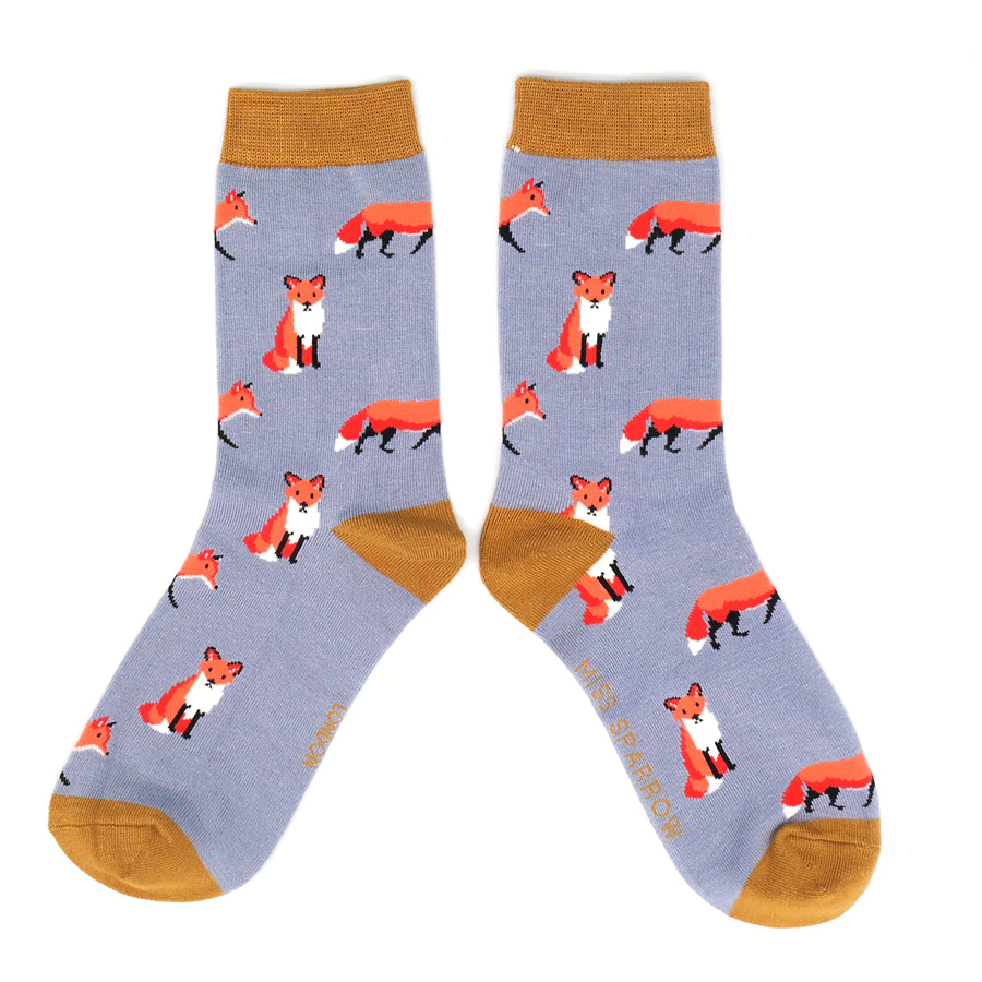 Women's Foxes Socks - Powder Blue - Oxford Blue