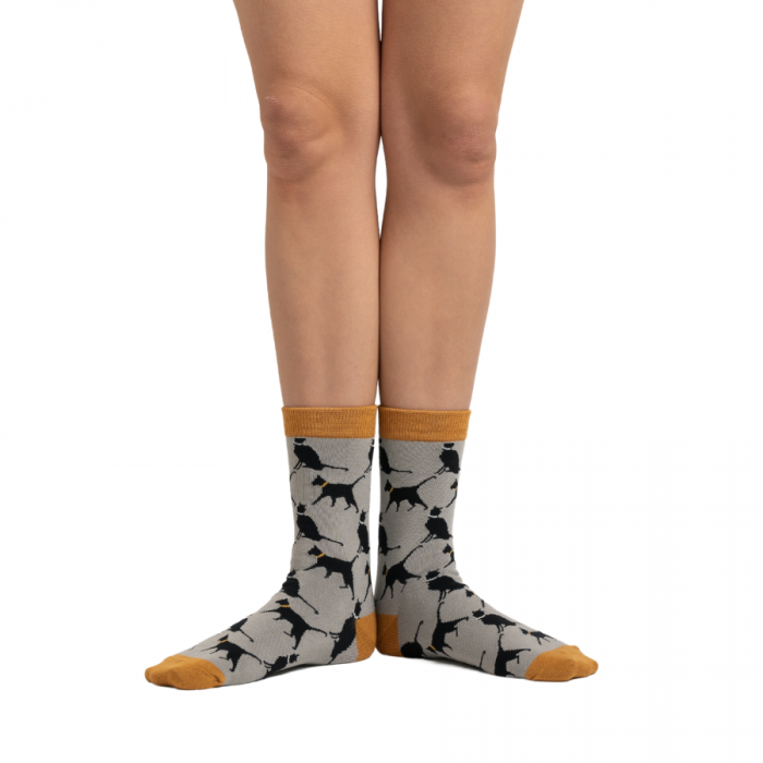 Women's Lucky Cat Socks - Grey - Oxford Blue